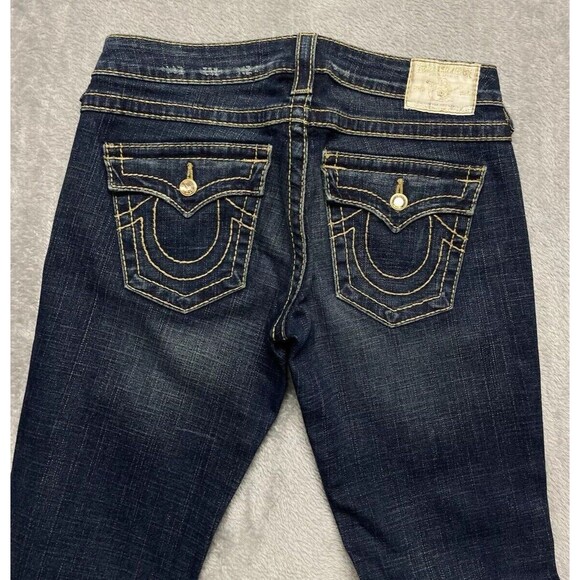 True Religion Disco Becky Big T Women's Sz 28 Yellow Rhinestone Bootcut Jeans - Picture 2 of 15